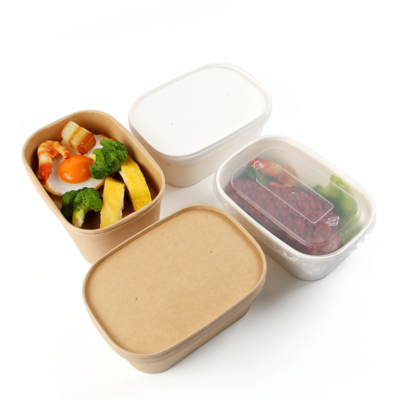 Square paper salad bowl with lid